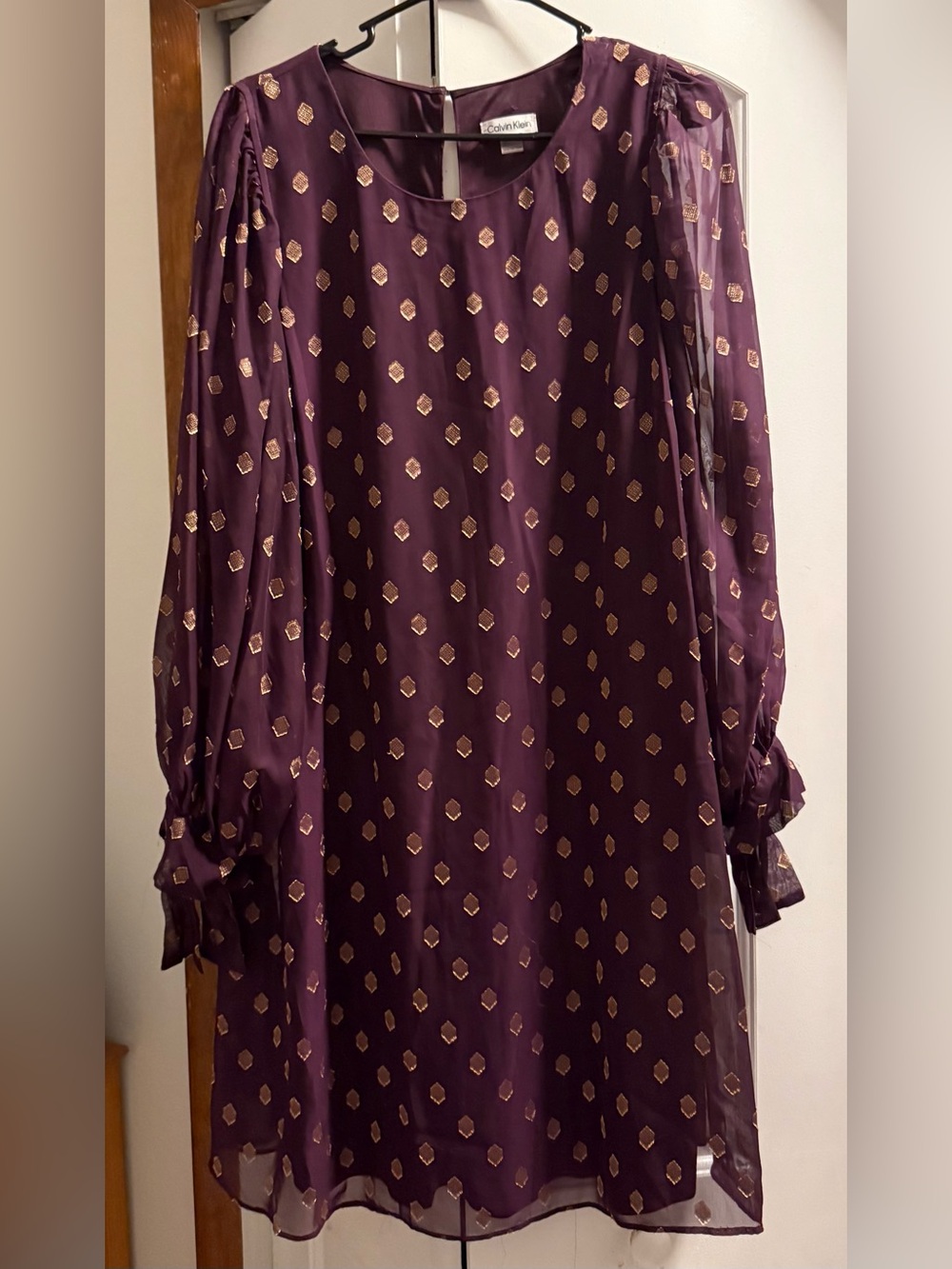 Calvin Klein Plum Midi Dress with Gold Geometric Motif